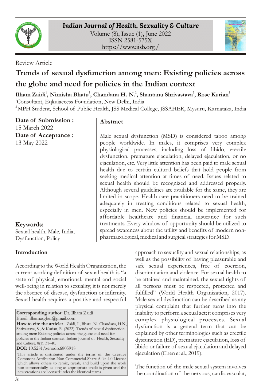 PDF Trends of sexual dysfunction among men Existing policies