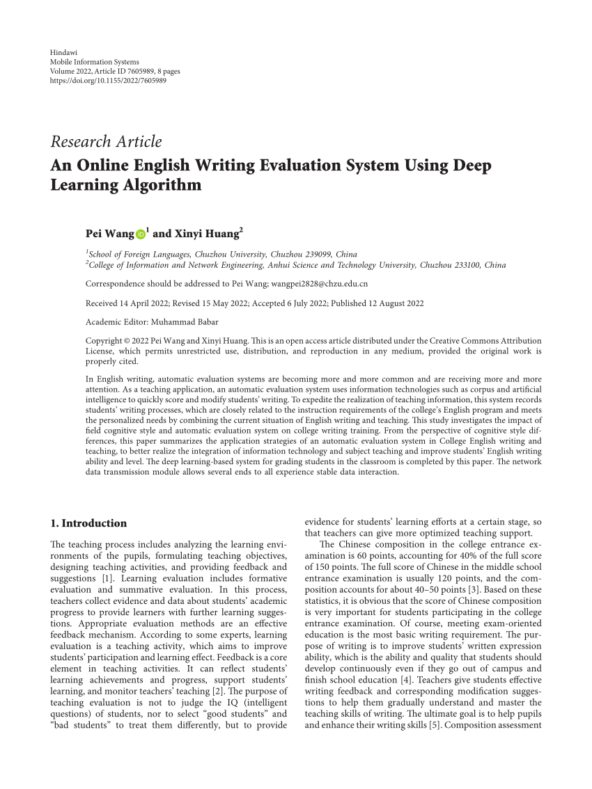 (PDF) An Online English Writing Evaluation System Using Deep 