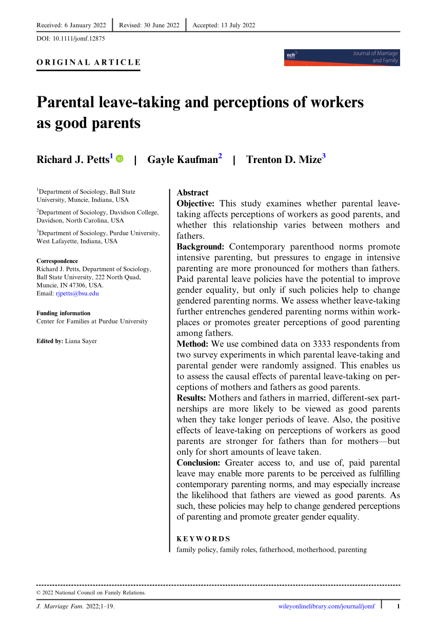 PDF Parental leave taking and perceptions of workers as good parents