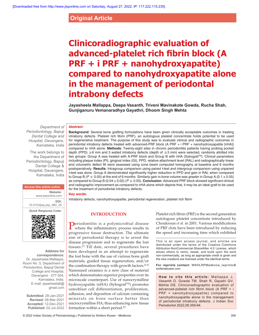 Pdf Clinicoradiographic Evaluation Of Advanced Platelet Rich Fibrin