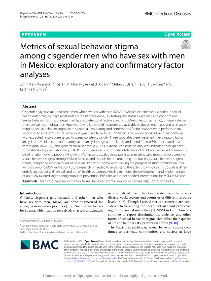 Pdf Metrics Of Sexual Behavior Stigma Among Cisgender Men Who Have Sex With Men In Mexico 7136