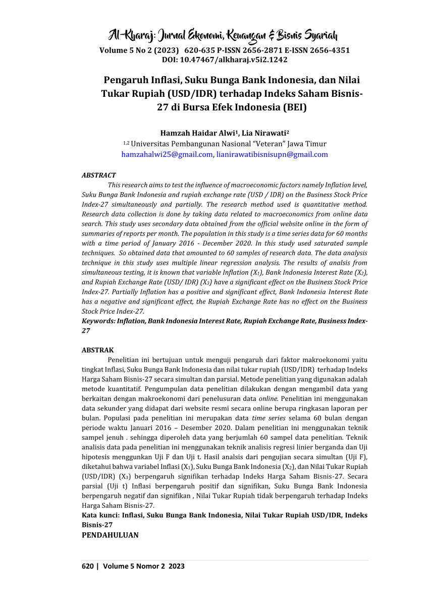 Pdf Pengaruh Inflasi Suku Bunga Bank Indonesia Dan Nilai Tukar