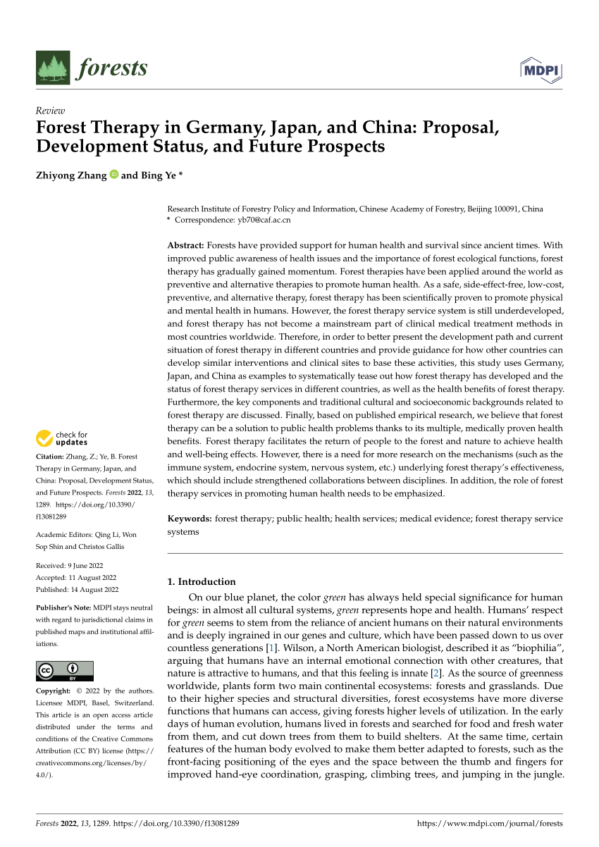 PDF) Forest Therapy in Germany, Japan, and China: Proposal