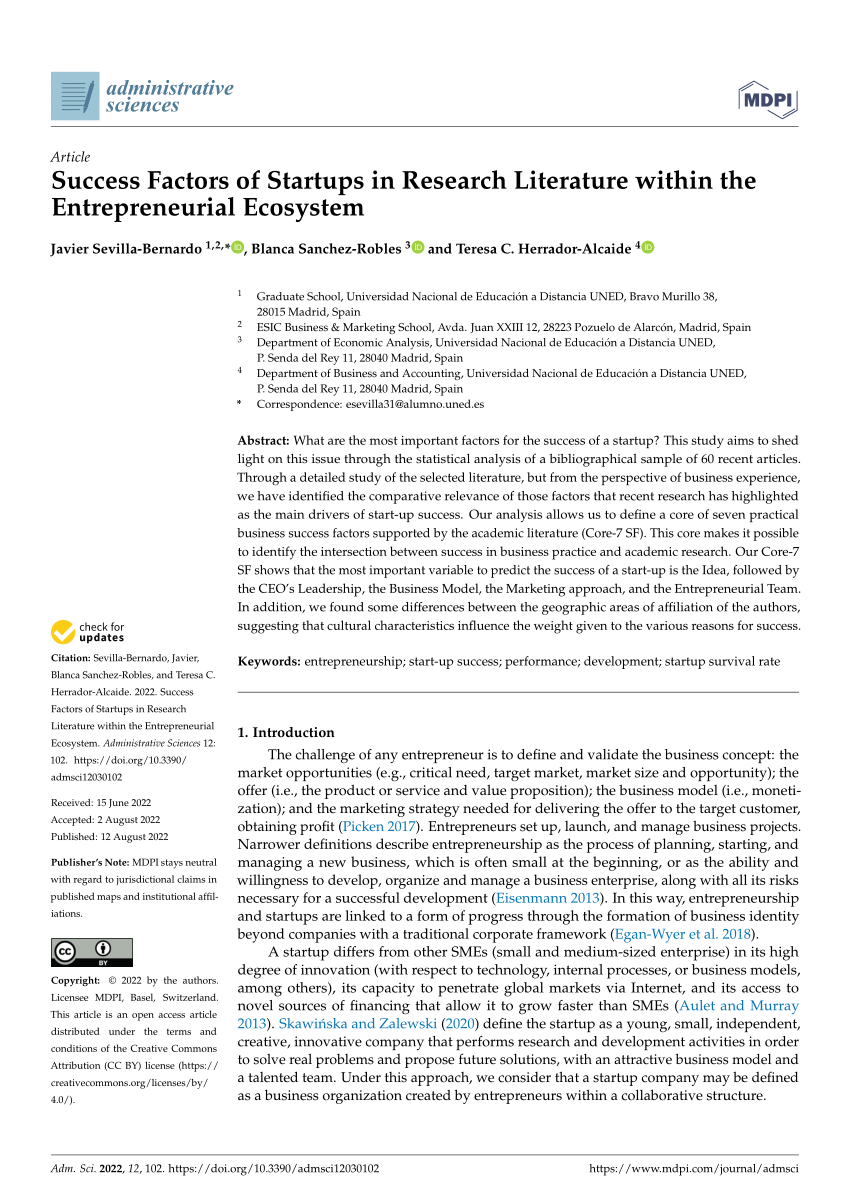 PDF) Success Factors of Startups in Research Literature within the