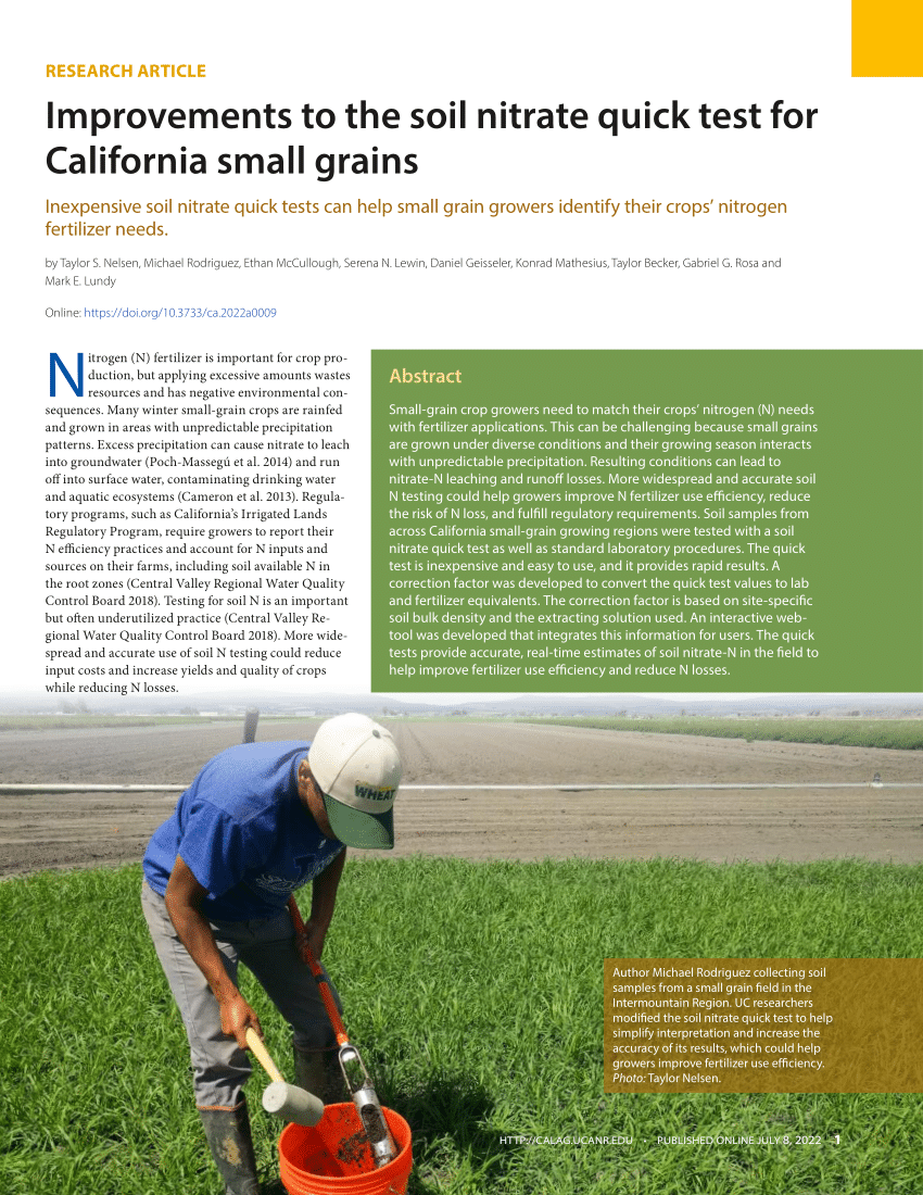 PDF) Improvements to the soil nitrate quick test for California small grains