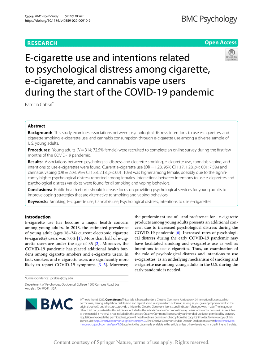 PDF E cigarette use and intentions related to psychological