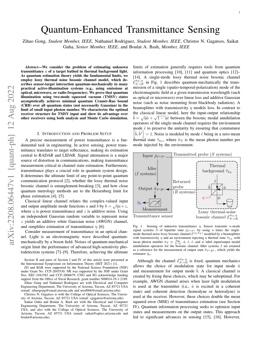 Pdf Quantum Enhanced Transmittance Sensing