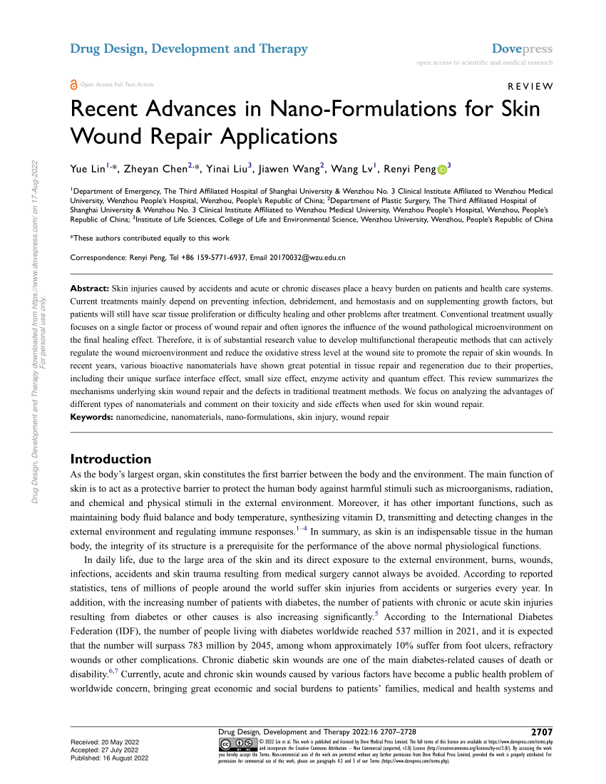 PDF) Recent Advances in Nano-Formulations for Skin Wound Repair 