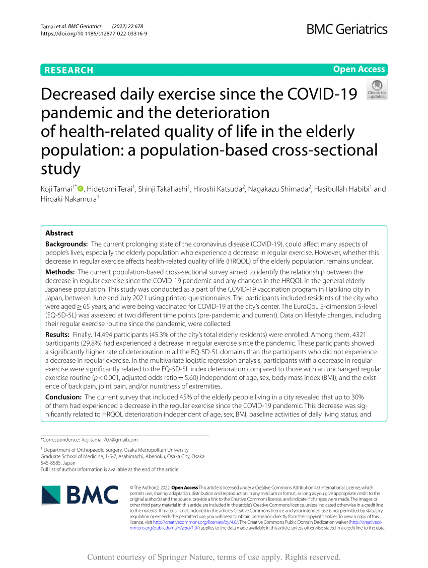 PDF Decreased daily exercise since the COVID 19 pandemic and the  