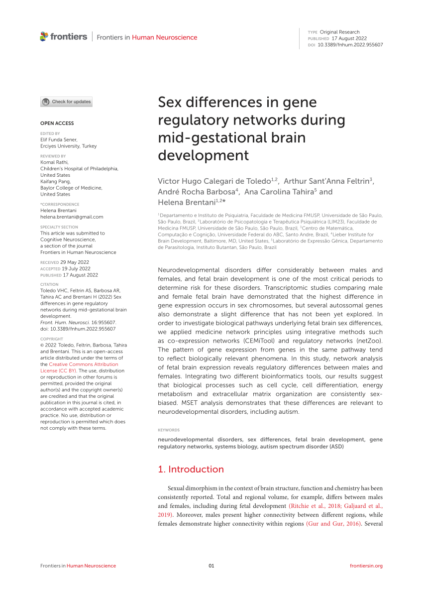 Pdf Sex Differences In Gene Regulatory Networks During Mid Gestational Brain Development 1390
