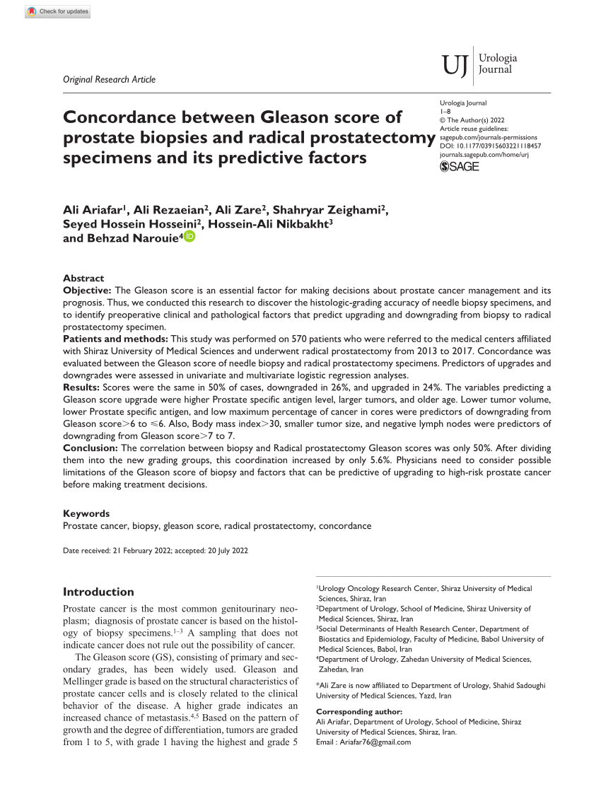 Pdf Concordance Between Gleason Score Of Prostate Biopsies And Radical Prostatectomy Specimens