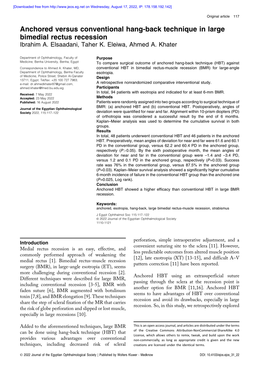 PDF Anchored versus conventional hang back technique in large  