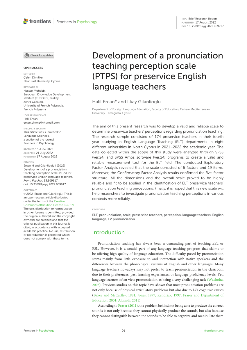 PDF) Development of a pronunciation teaching perception scale