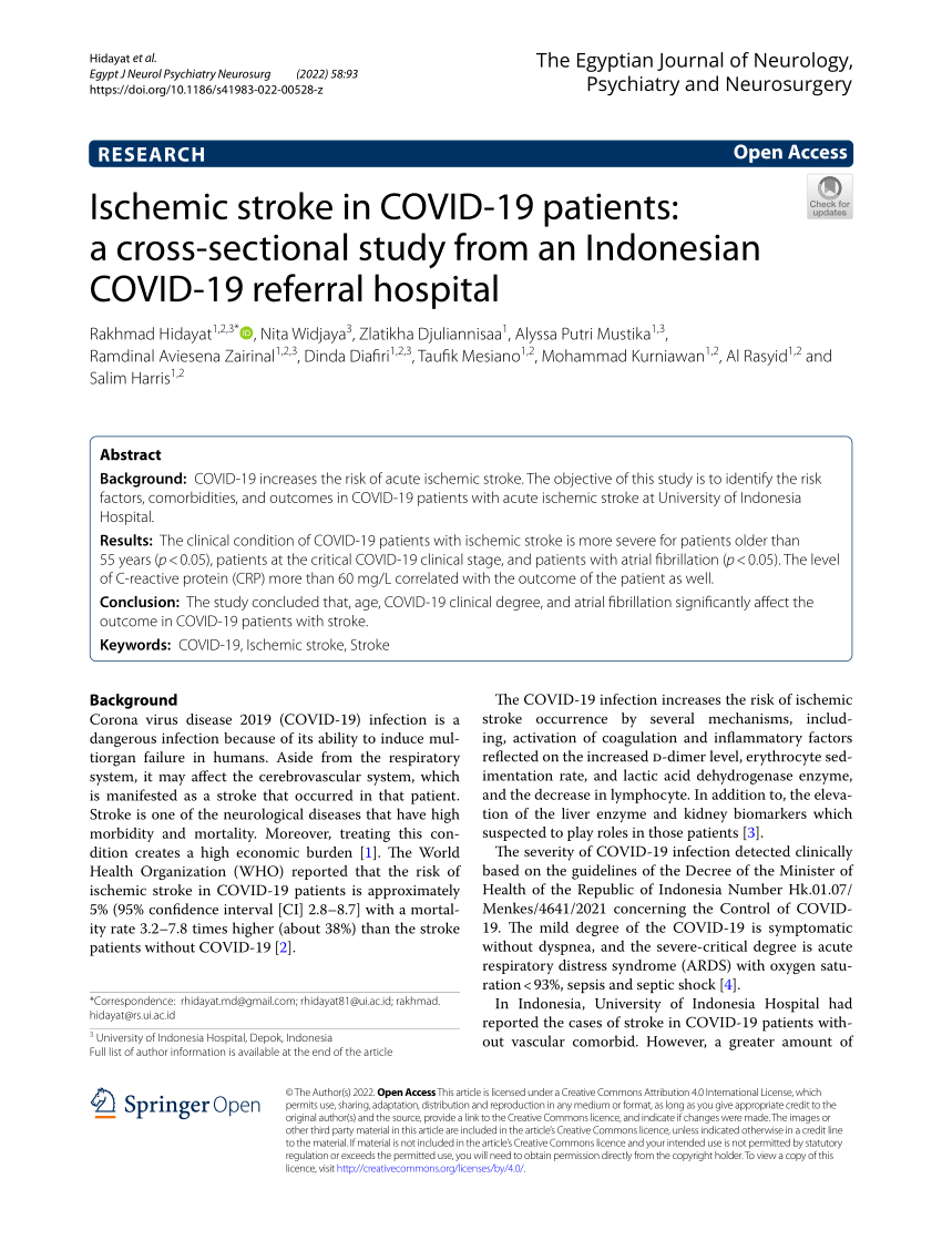 PDF) Ischemic stroke in COVID-19 patients: a cross-sectional study from an  Indonesian COVID-19 referral hospital