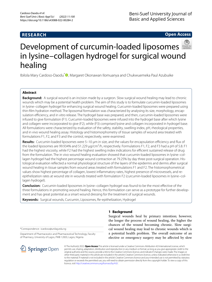 Pdf Development Of Curcumin Loaded Liposomes In Lysinecollagen