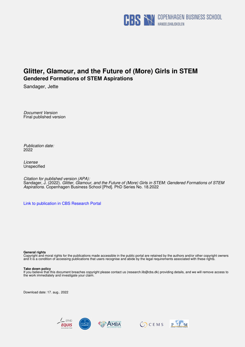 side forfremmelse dine PDF) Glitter, Glamour, and the Future of (More) Girls in STEM: Gendered  Formations of STEM Aspirations