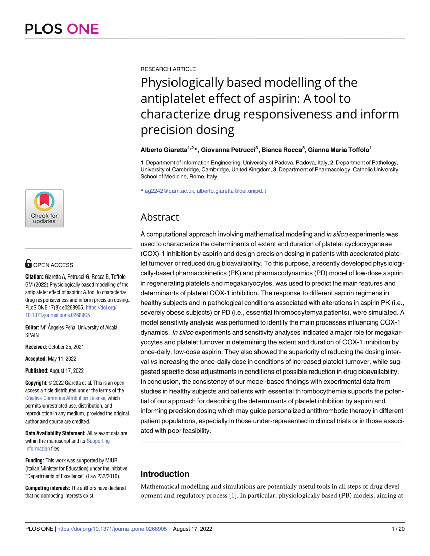 (PDF) Physiologically based modelling of the antiplatelet effect of