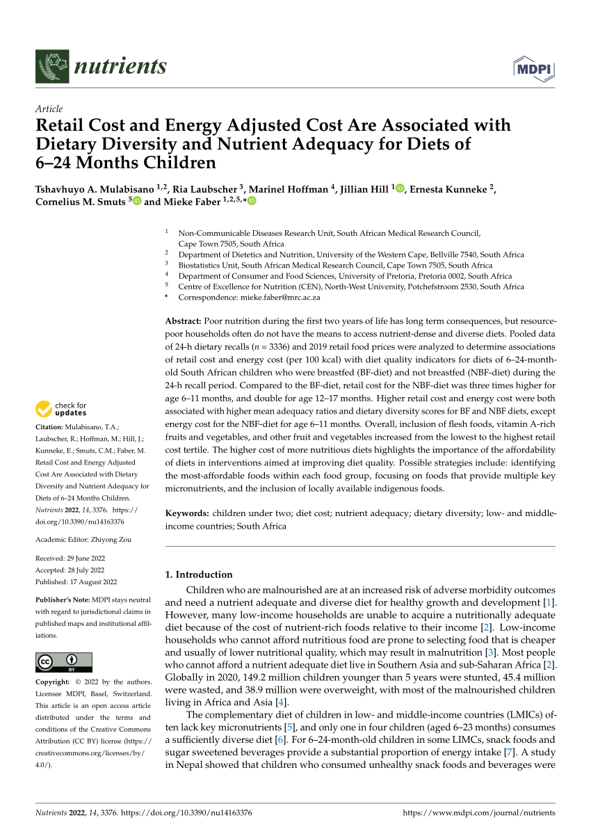 (PDF) Retail Cost and Energy Adjusted Cost Are Associated with Dietary