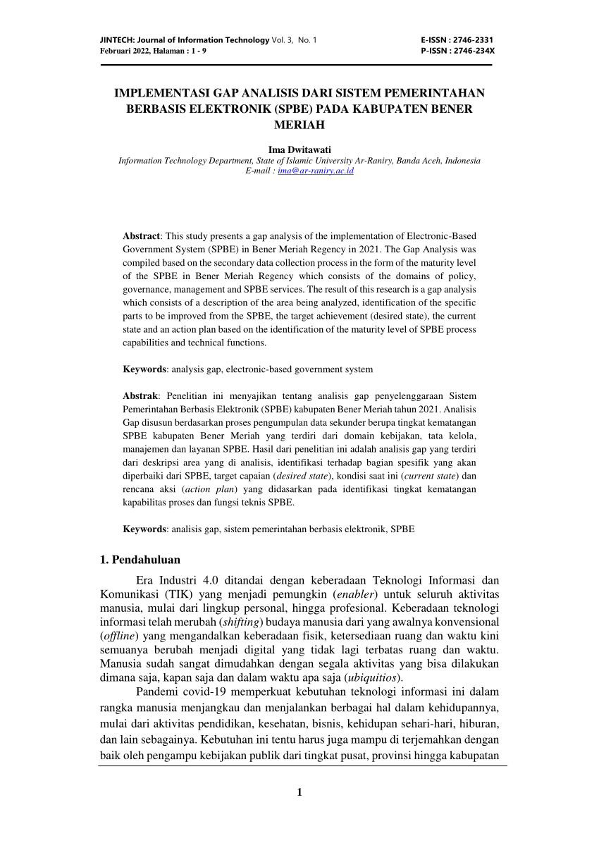 Pdf Implementasi Gap Analisis Dari Sistem Pemerintahan Berbasis Elektronik Spbe Pada 9186