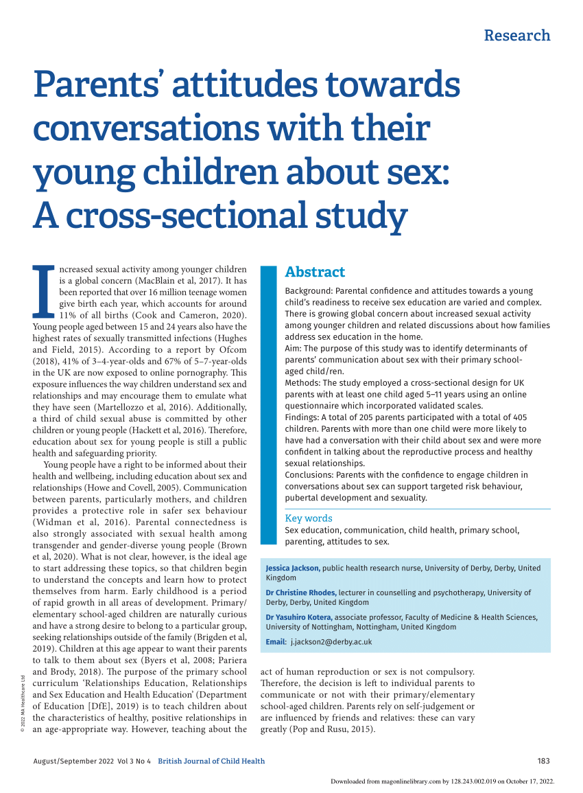 PDF) Parents attitudes towards conversations with their young children about sex A cross-sectional study