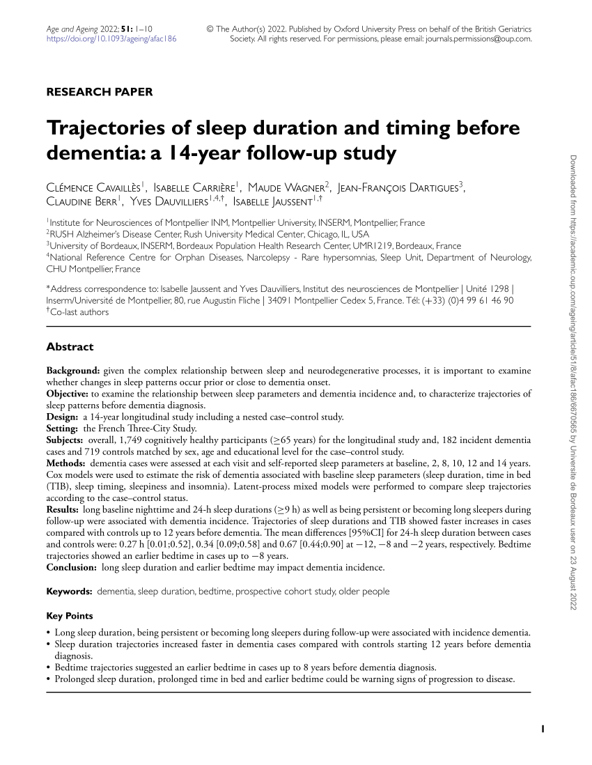 PDF Trajectories of sleep duration and timing before dementia a  