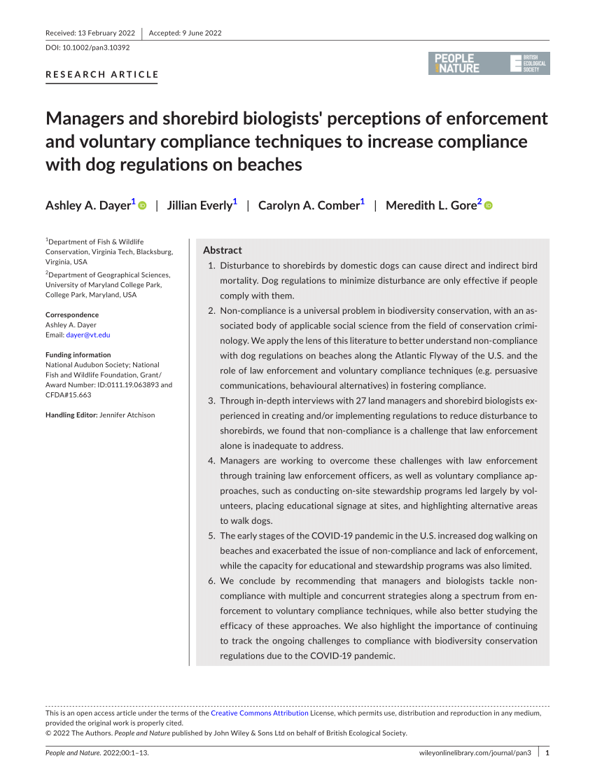 PDF) Managers and shorebird biologists' perceptions of enforcement