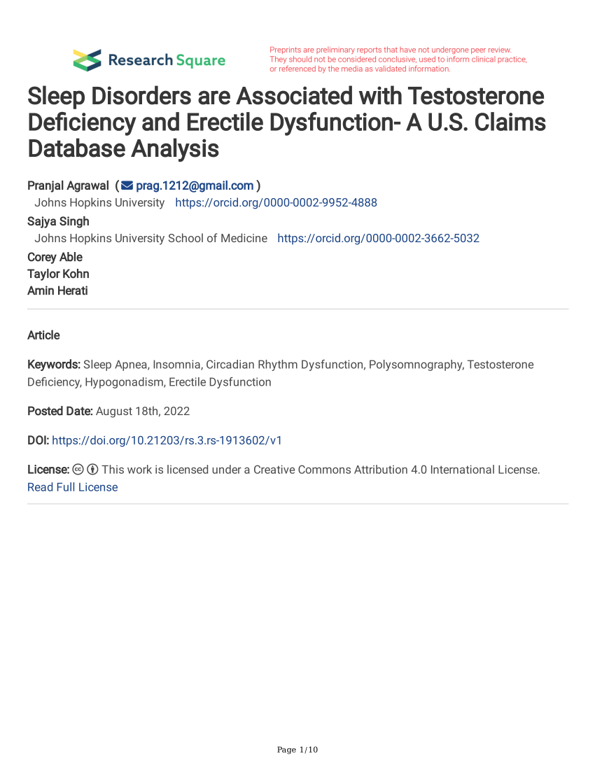 PDF Sleep Disorders are Associated with Testosterone Deficiency