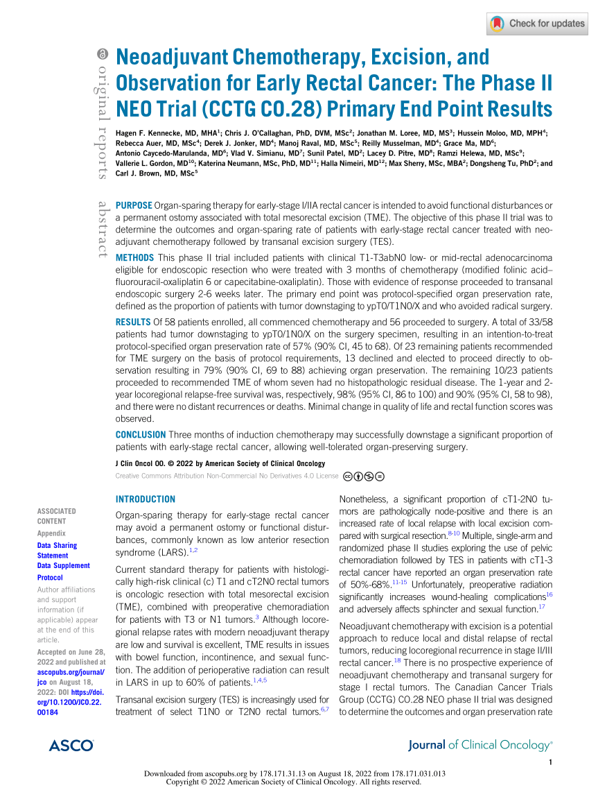 Pdf Neoadjuvant Chemotherapy Excision And Observation For Early Rectal Cancer The Phase Ii
