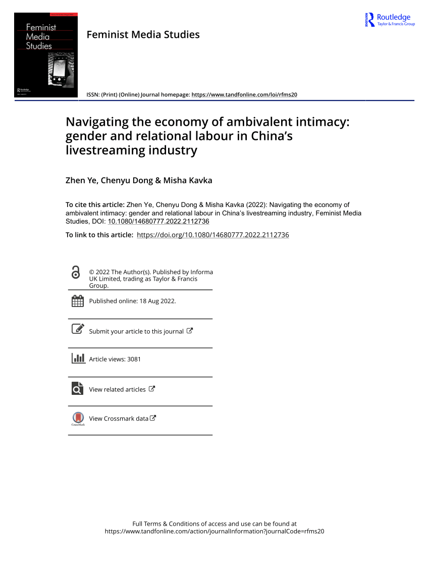 PDF) Navigating the economy of ambivalent intimacy gender and relational labour in Chinas livestreaming industry