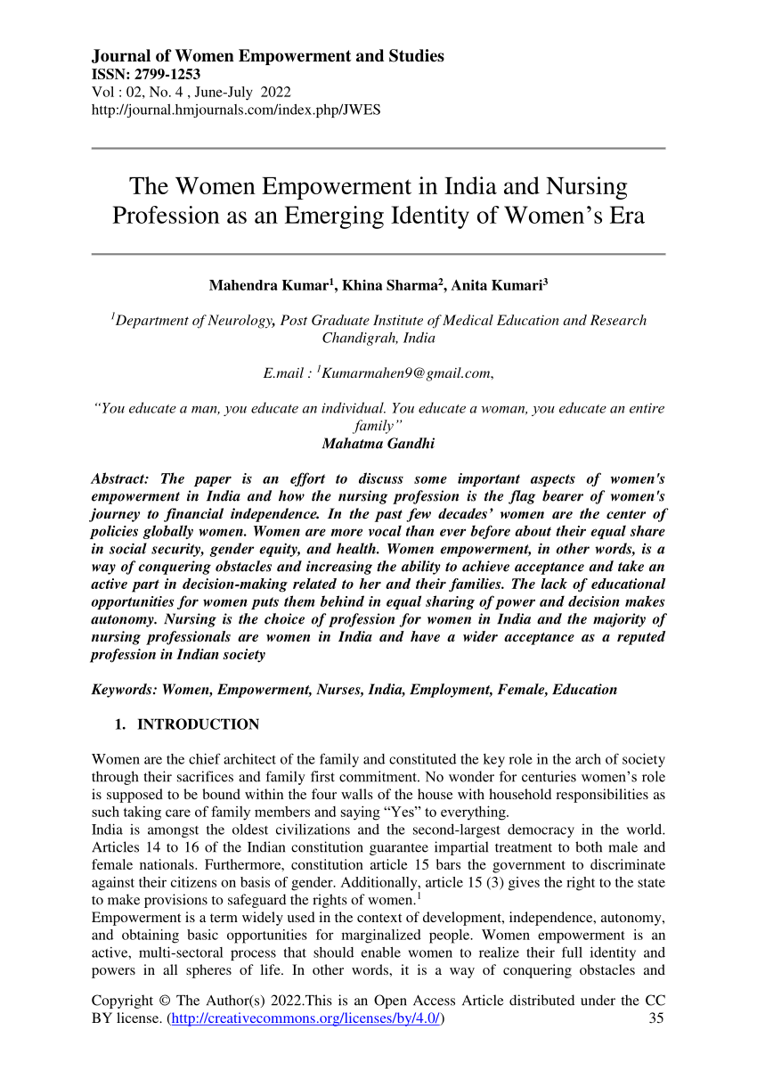 (PDF) The Women Empowerment in India and Nursing Profession as an
