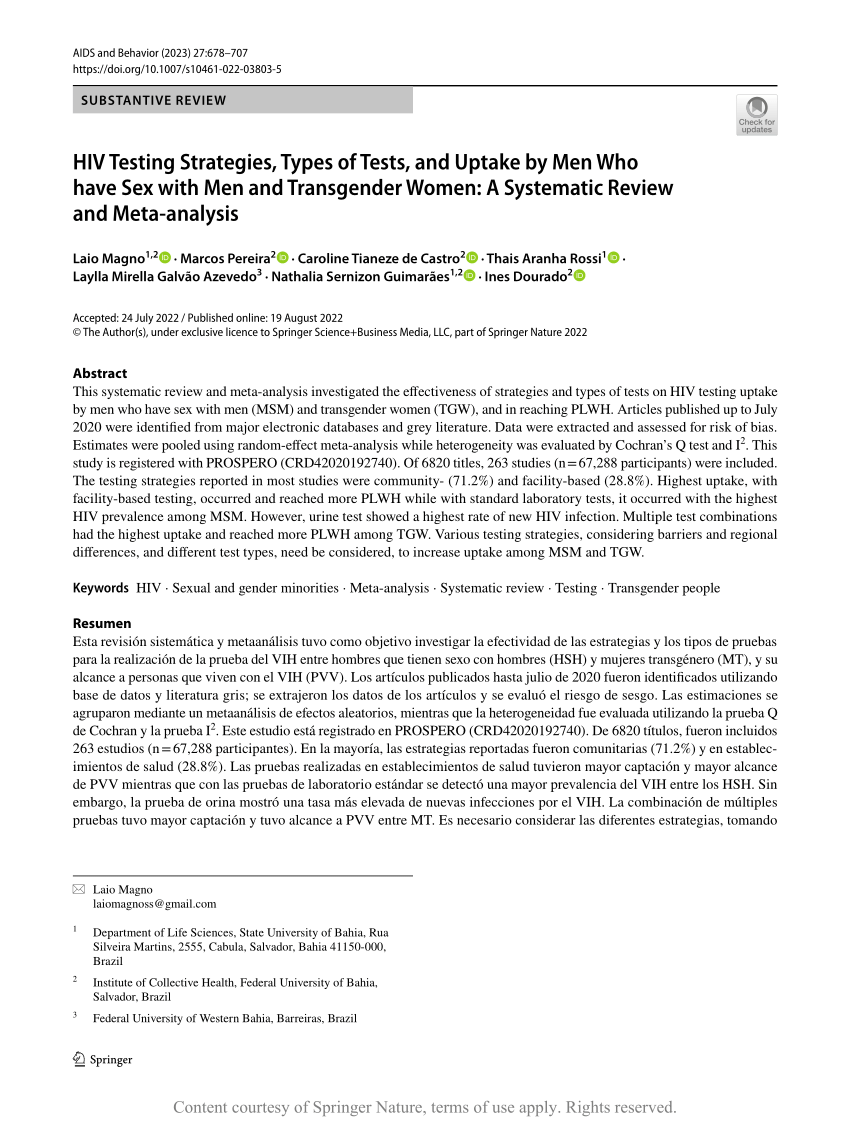 Hiv Testing Strategies Types Of Tests And Uptake By Men Who Have Sex With Men And Transgender 7297