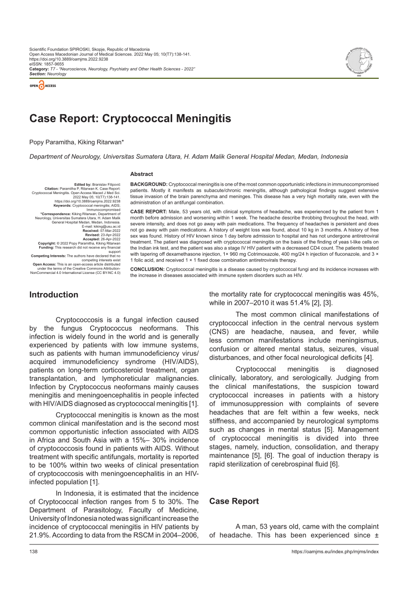 (PDF) Case Report Cryptococcal Meningitis