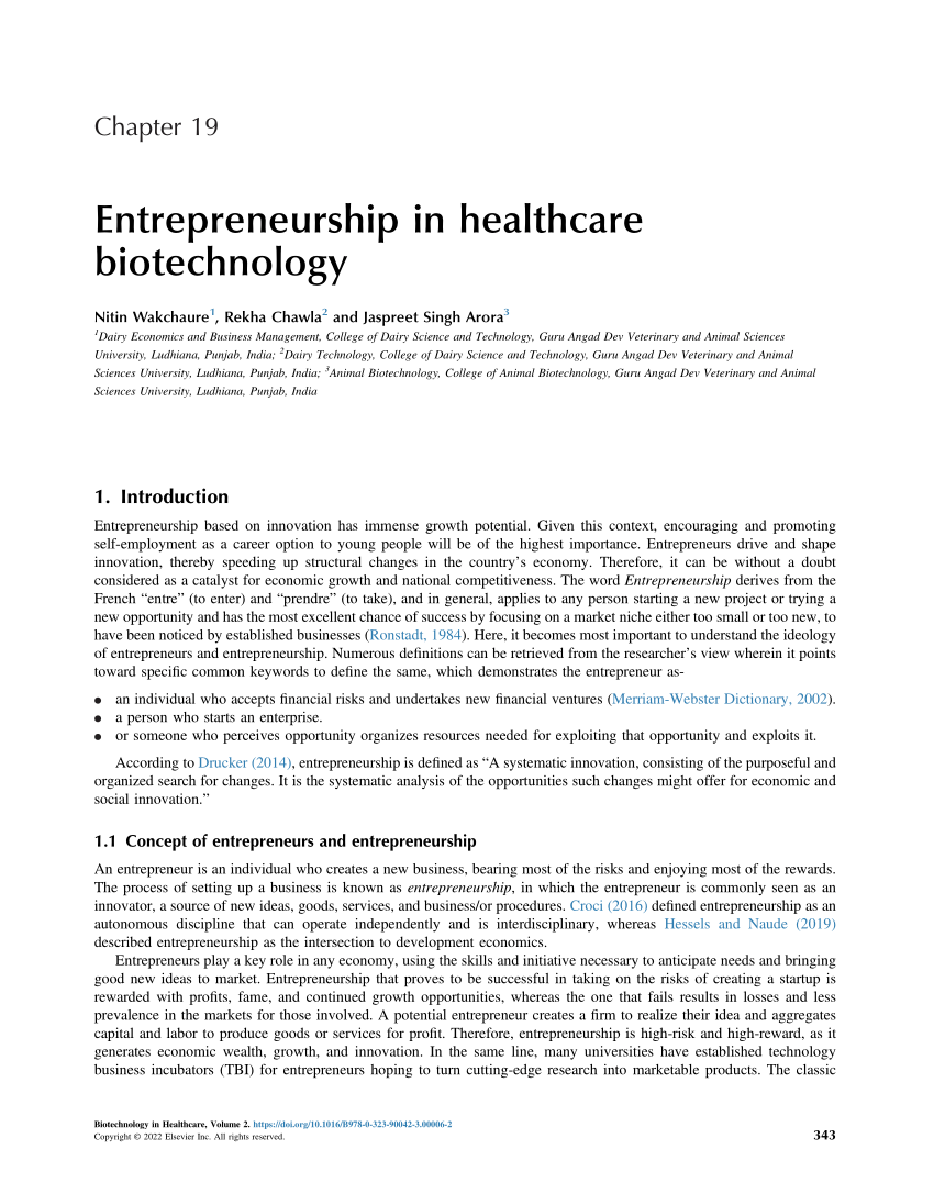 (PDF) Entrepreneurship in healthcare biotechnology