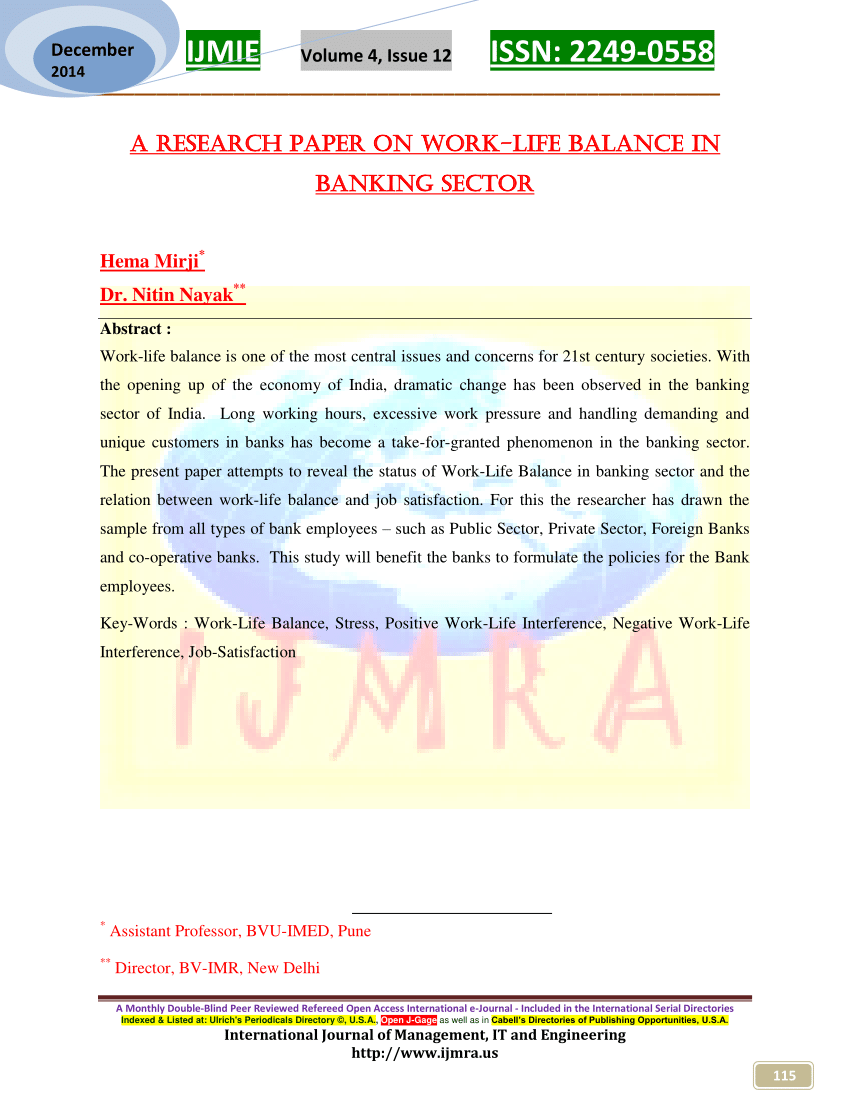 research paper on work life balance in banking sector