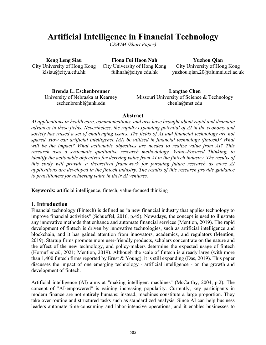 research paper on artificial intelligence in finance