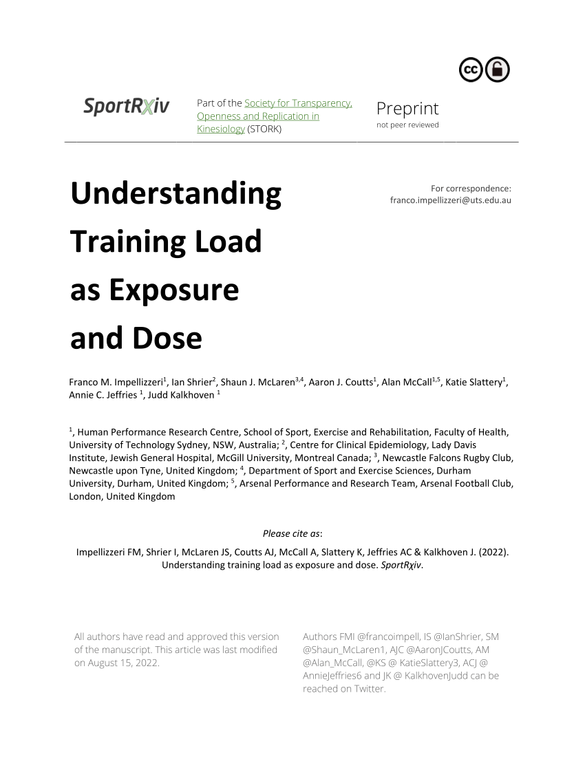 Pdf Understanding Training Load As Exposure And Dose 5531