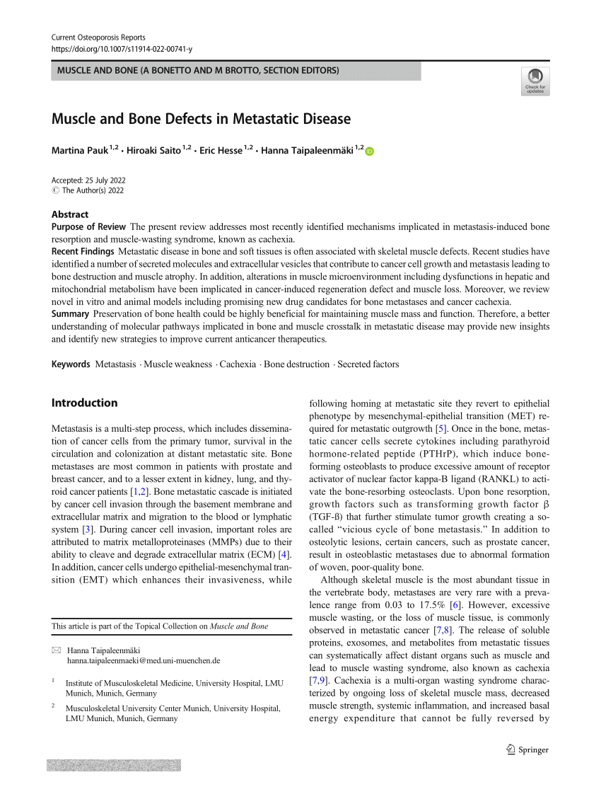 PDF) Muscle and Bone Defects in Metastatic Disease
