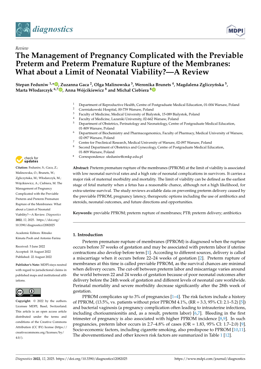 Pdf The Management Of Pregnancy Complicated With The Previable Preterm And Preterm Premature 