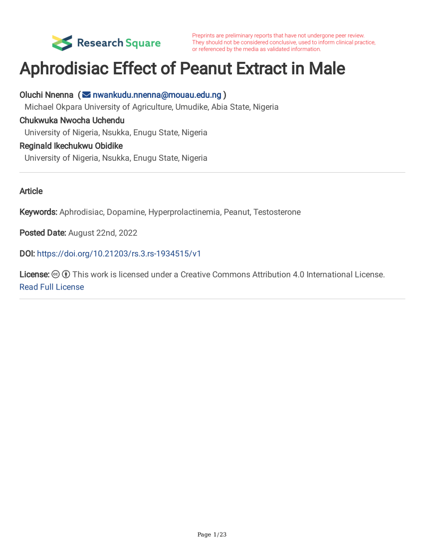 PDF Aphrodisiac Effect of Peanut Extract in Male