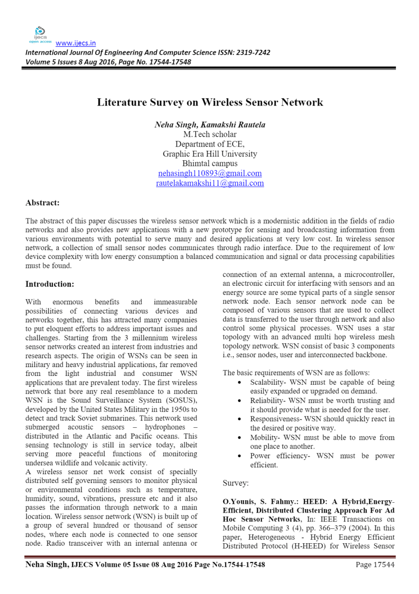 wireless sensor network literature review