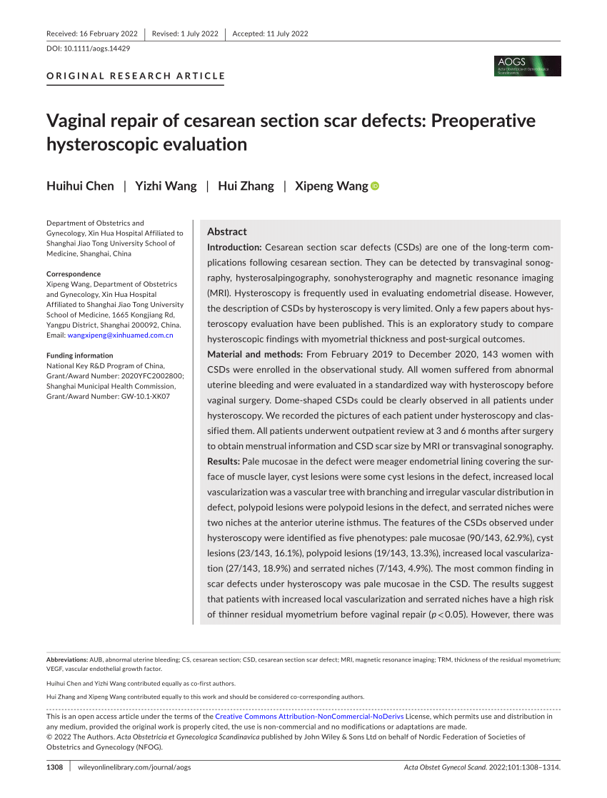 Pdf Vaginal Repair Of Cesarean Section Scar Defects Preoperative Hysteroscopic Evaluation 4022