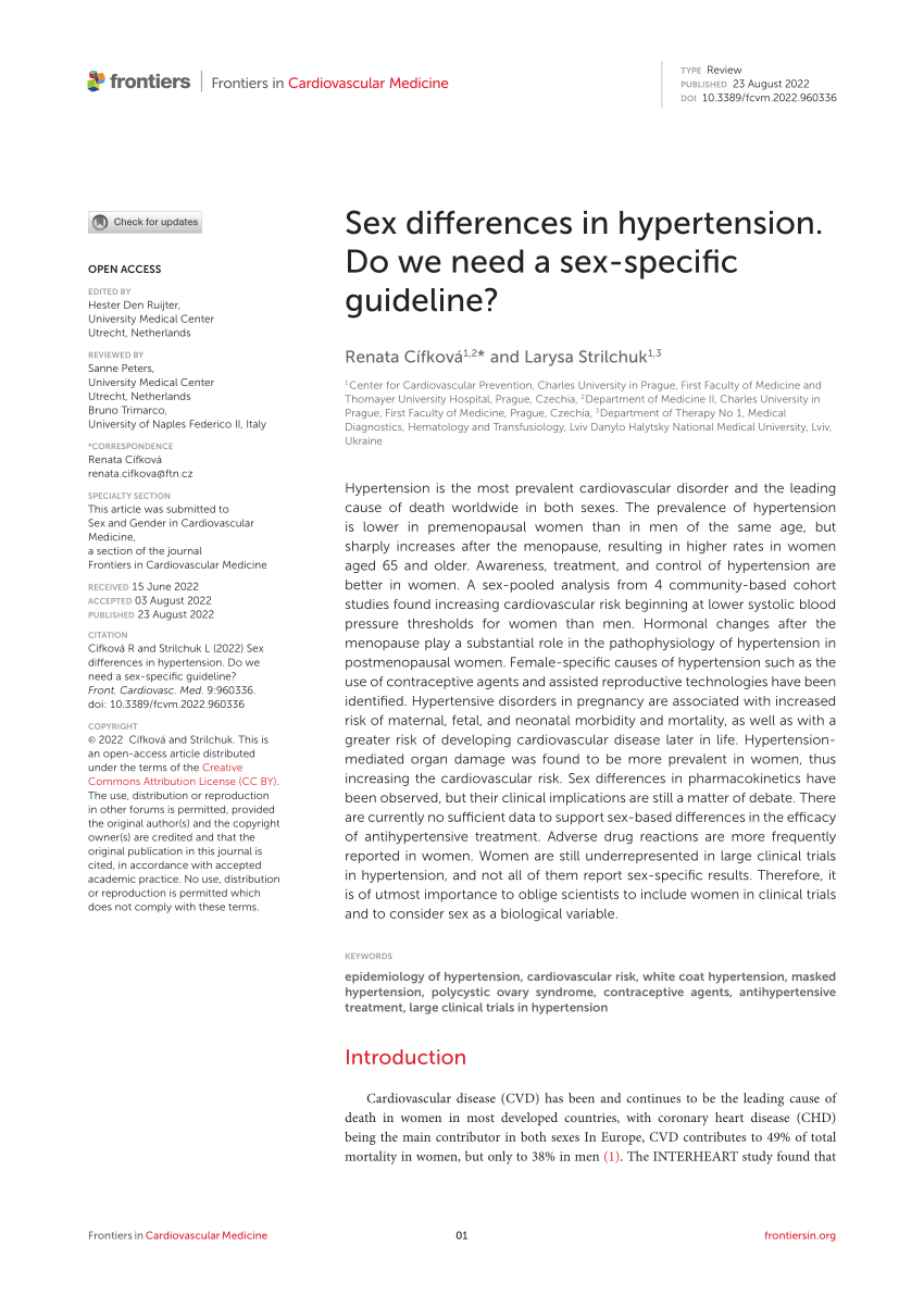 Pdf Sex Differences In Hypertension Do We Need A Sex Specific Guideline