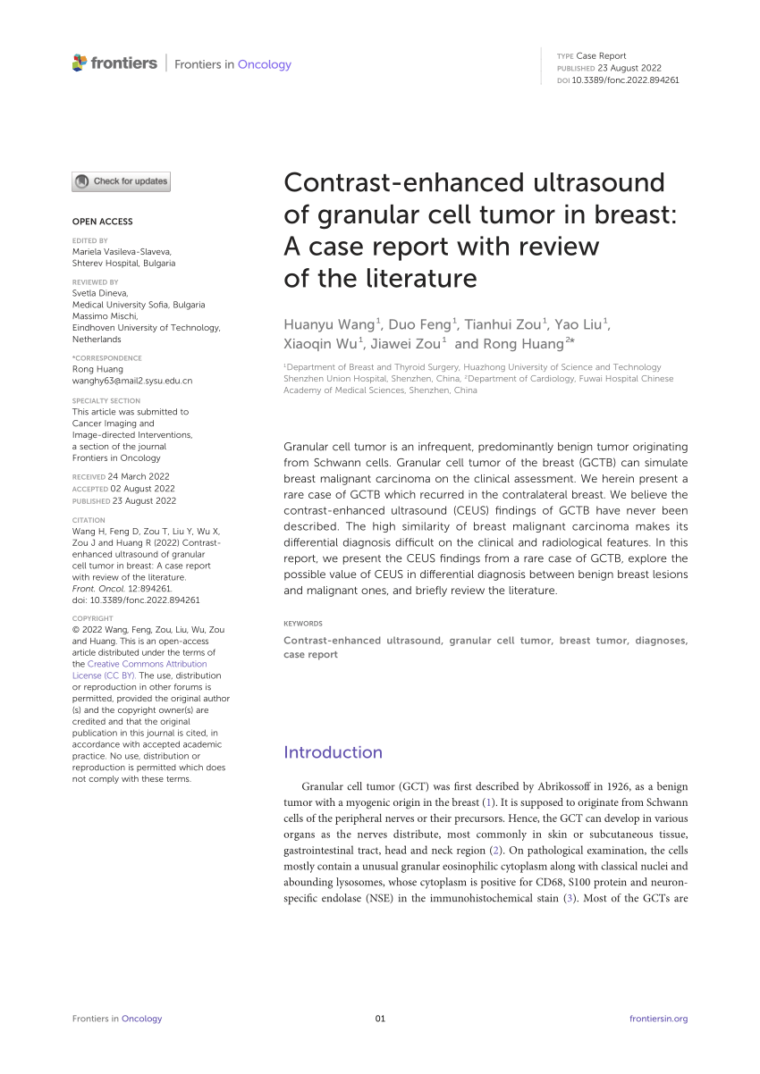 Pdf Contrast Enhanced Ultrasound Of Granular Cell Tumor In Breast A Case Report With Review