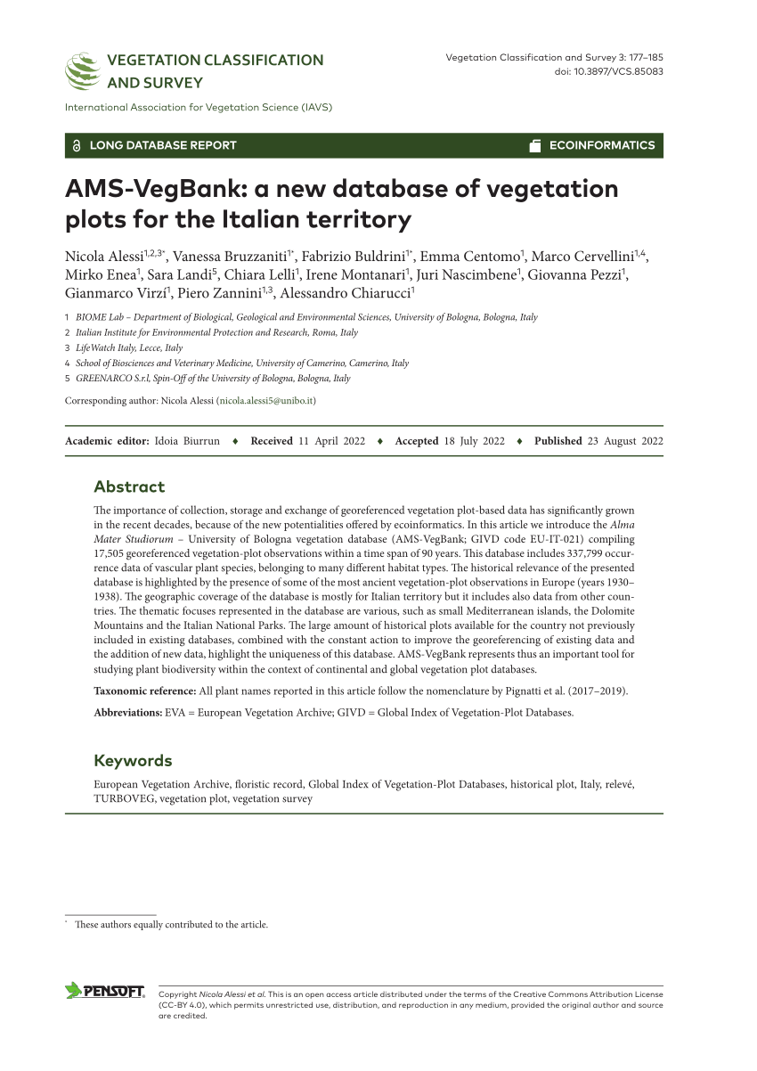 PDF) AMS-VegBank: territory for the new database vegetation a of Italian plots