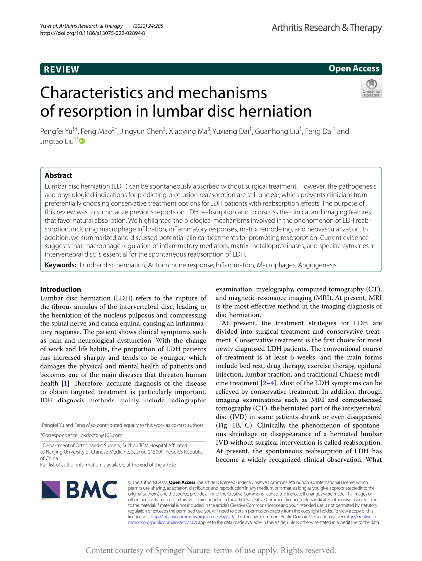 Characteristics and mechanisms of resorption in lumbar disc