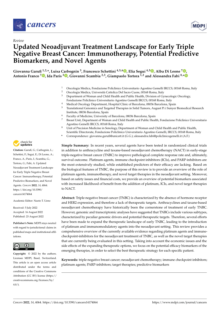 Pdf Updated Neoadjuvant Treatment Landscape For Early Triple Negative Breast Cancer 4567