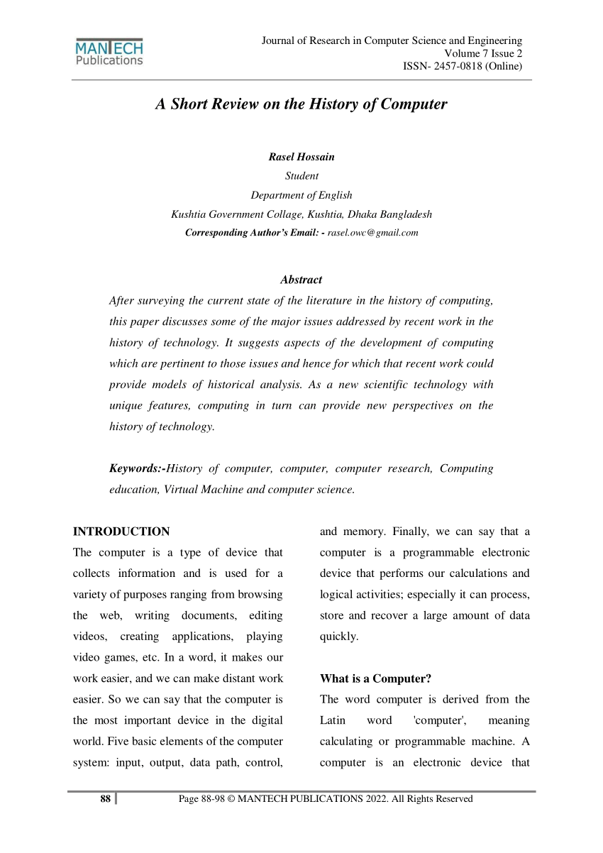 history of computer research paper