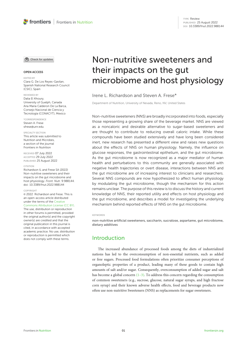 (PDF) Non-nutritive sweeteners and their impacts on the gut microbiome ...