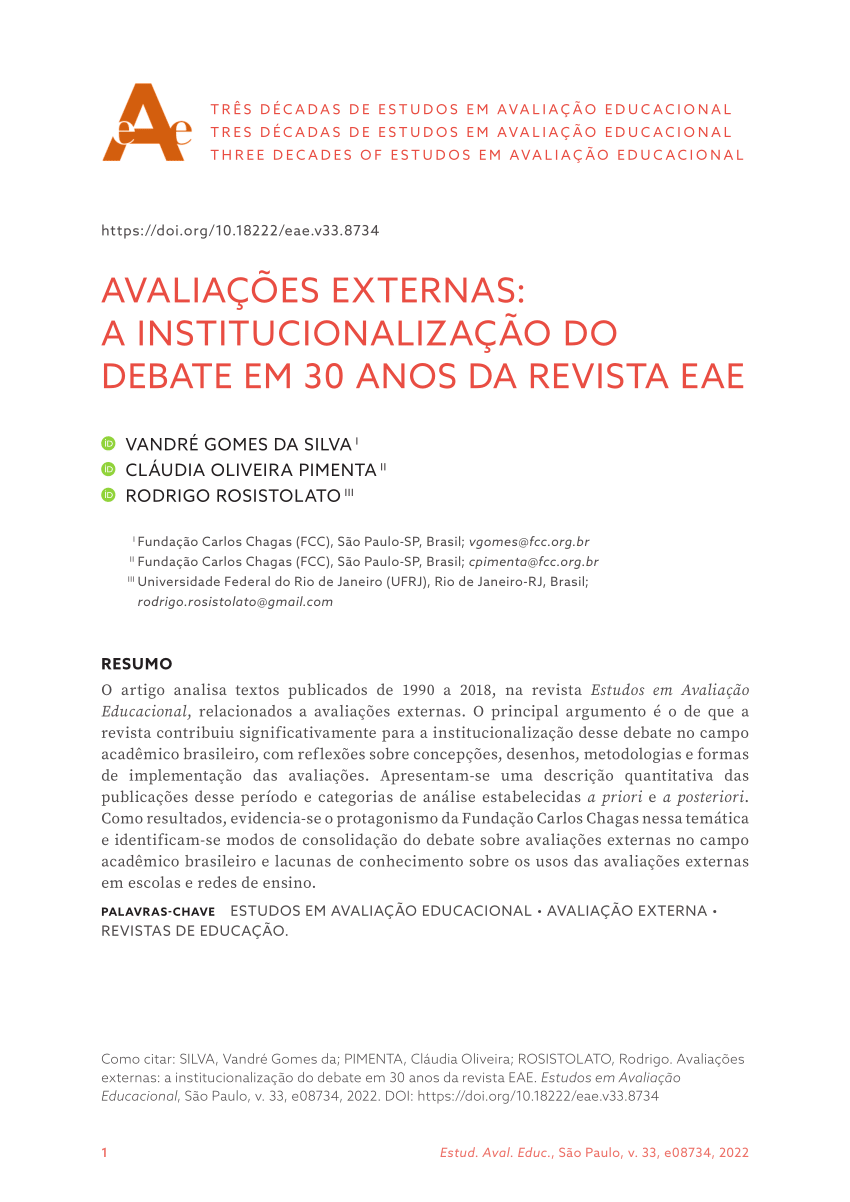 PDF) Usos das avaliações externas: concepções de equipes gestoras de  escolas da rede municipal de ensino de São Paulo