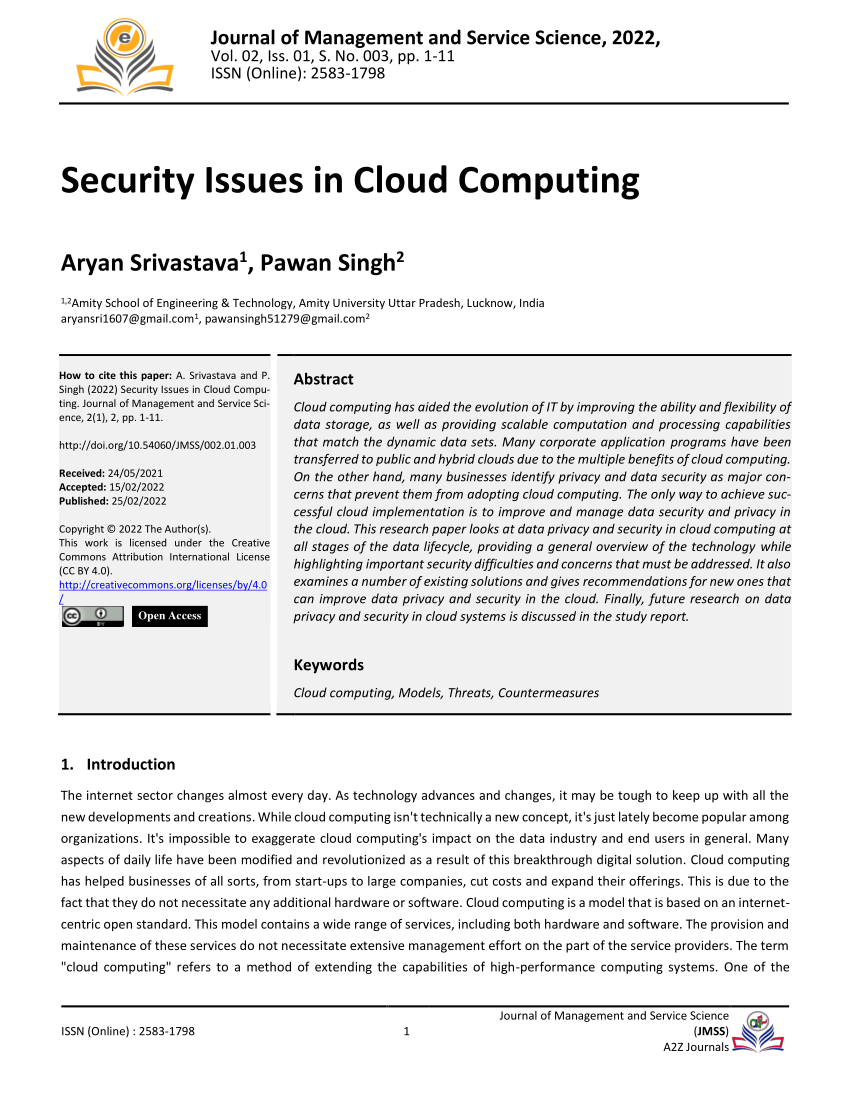 research paper on security issues in cloud computing